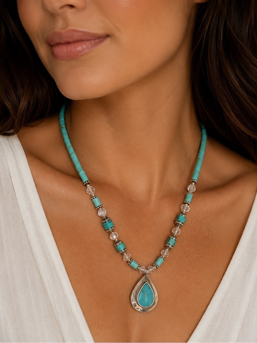 Southwestern Turquoise Sterling Silver Boma Pendant Heshi Necklace VTG🔥